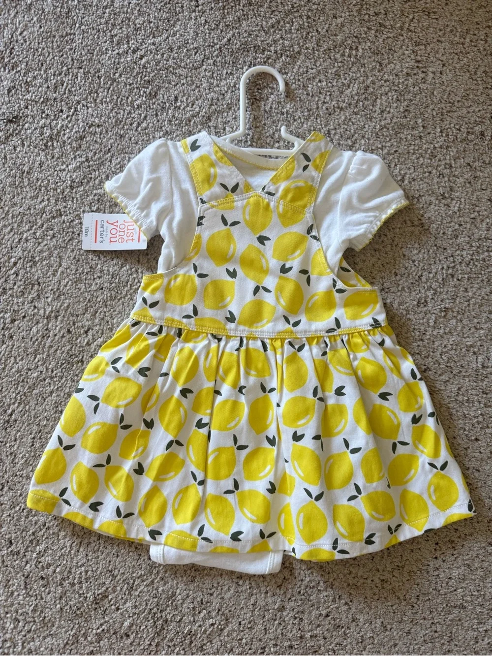 Carter's Yellow Lemon Print Pinafore Dress with White Tee
